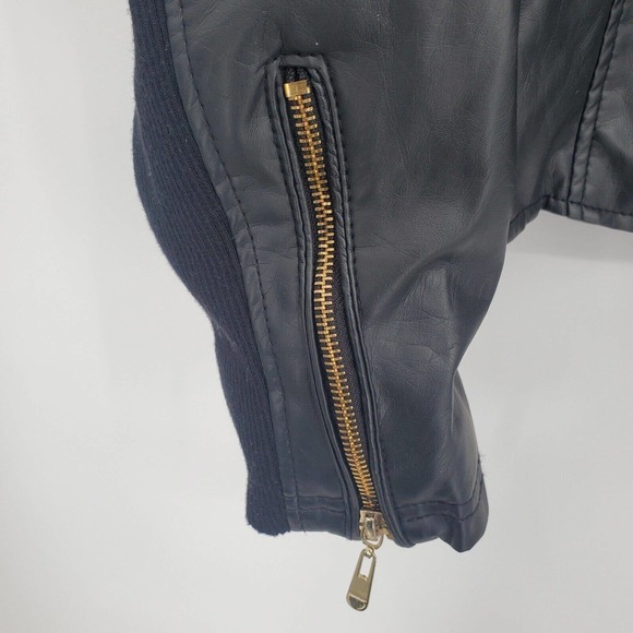 NEW Therapy by Lane Crawford Black Vegan Faux Leather Crop Moto Jacket XL 117070 - Picture 7 of 12